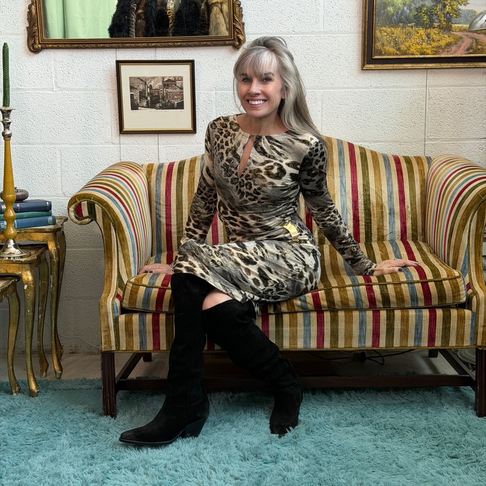 Cache Leopard Print Long Sleeve Dress